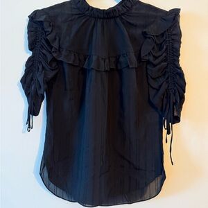 Veronica Beard Silk Black Ruffle Howell Blouse size 0 small xs